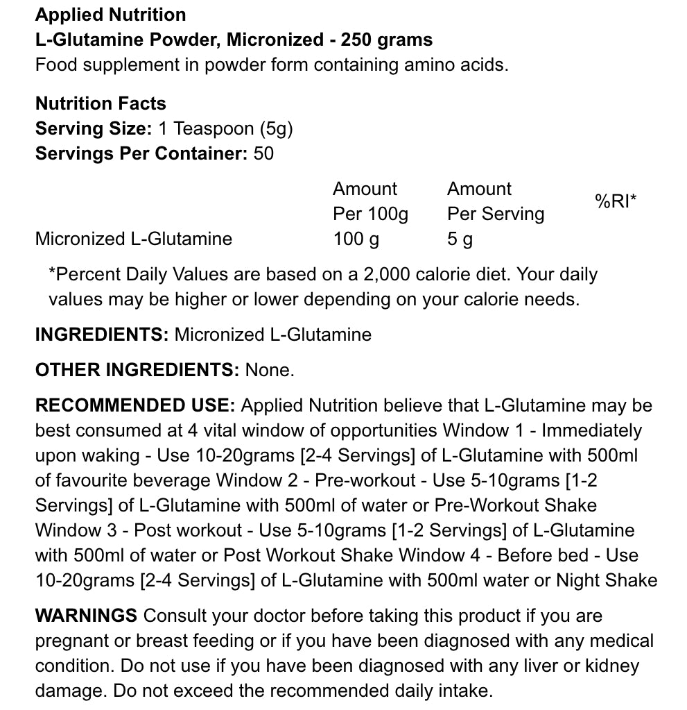 APPLIED NUTRITION - L-GLUTAMINE - 250G
