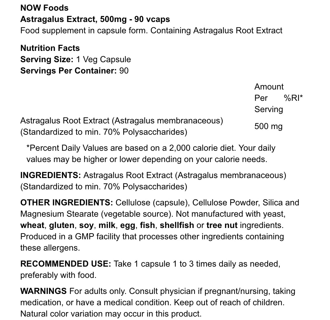 NOW FOODS - ASTRAGALUS ROOT EXTRACT - 500MG - 90 PCS