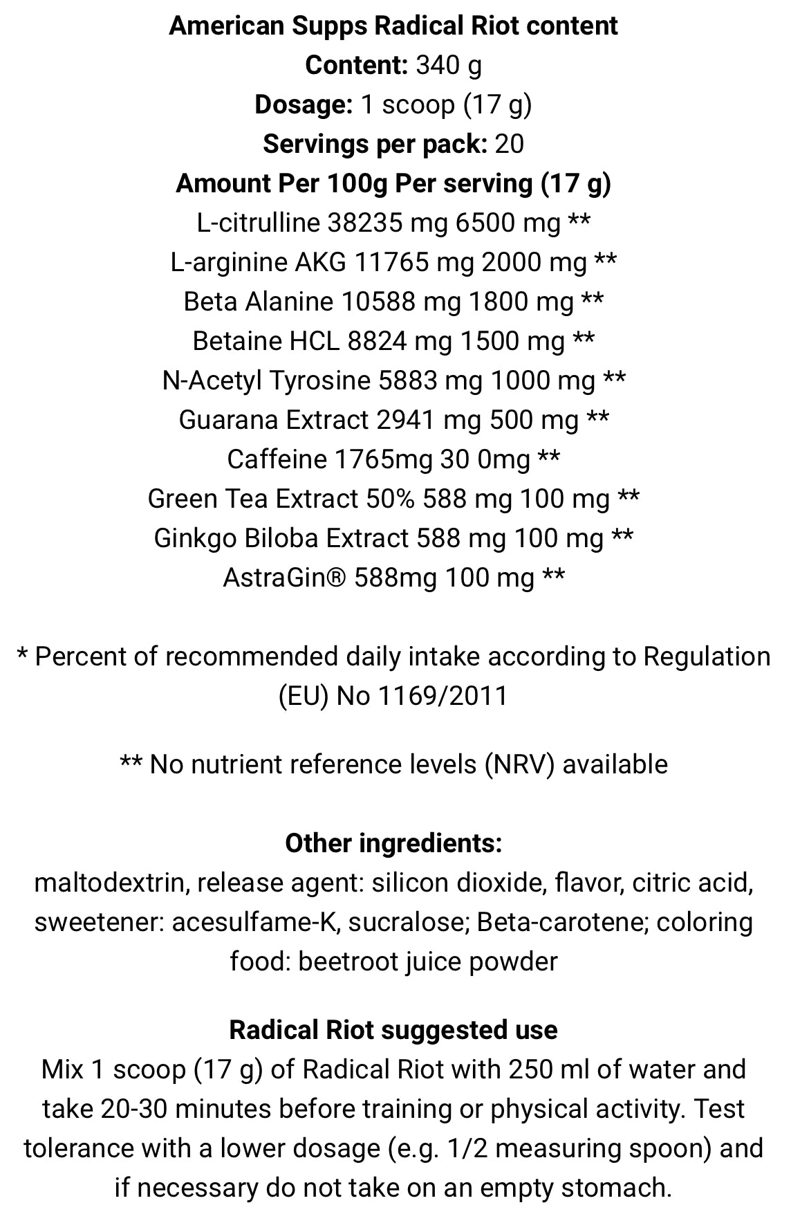 AMERICAN SUPPS - RADICAL RIOT - CHARGING DRINK POWDER - 340G