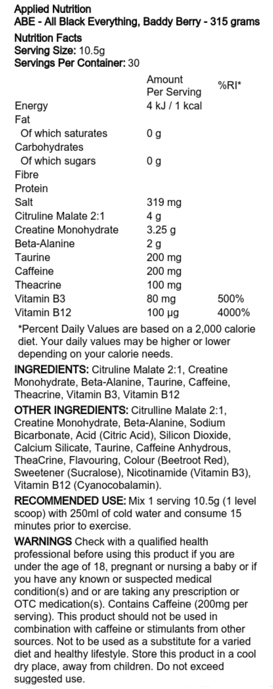 APPLIED NUTRITION - ABE - CHARGING DRINK POWDER - 375G