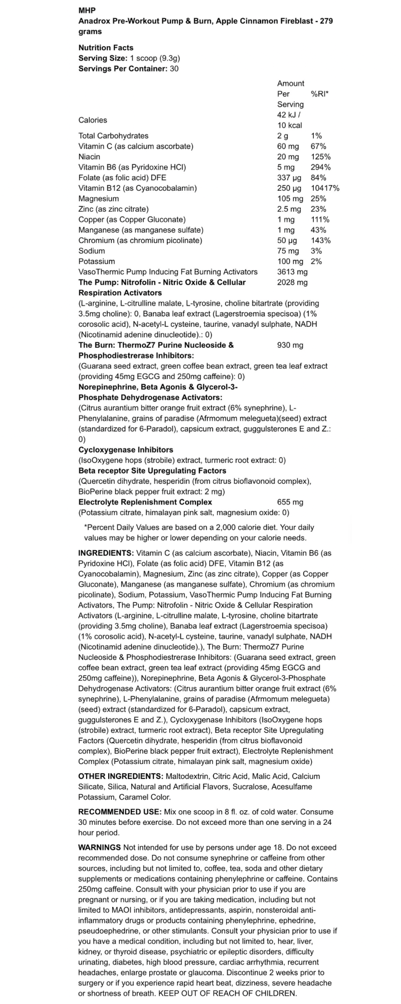 MHP - ANADROX - LOADING DRINK POWDER - 279G