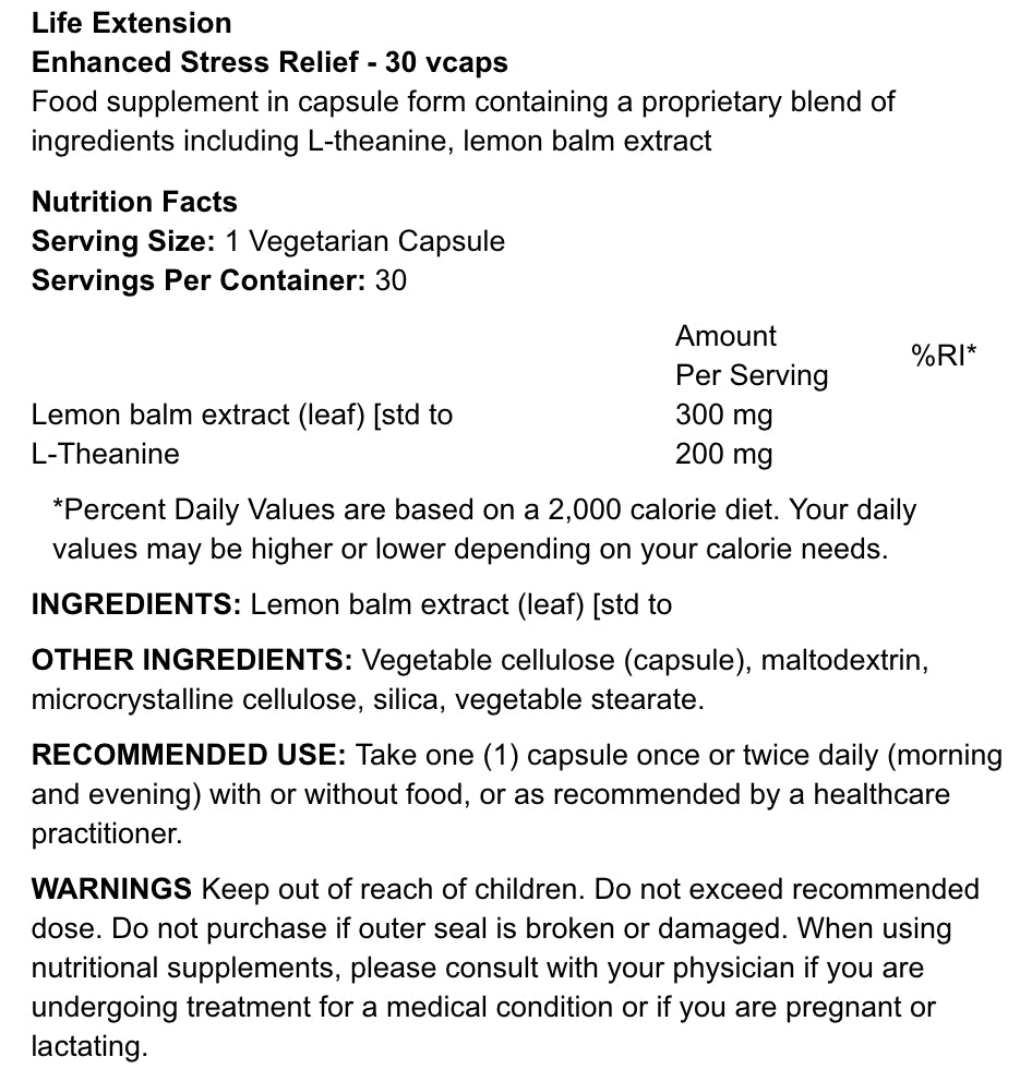 LIFE EXTENSION - ENHANCED STRESS RELIEF - 30 PCS