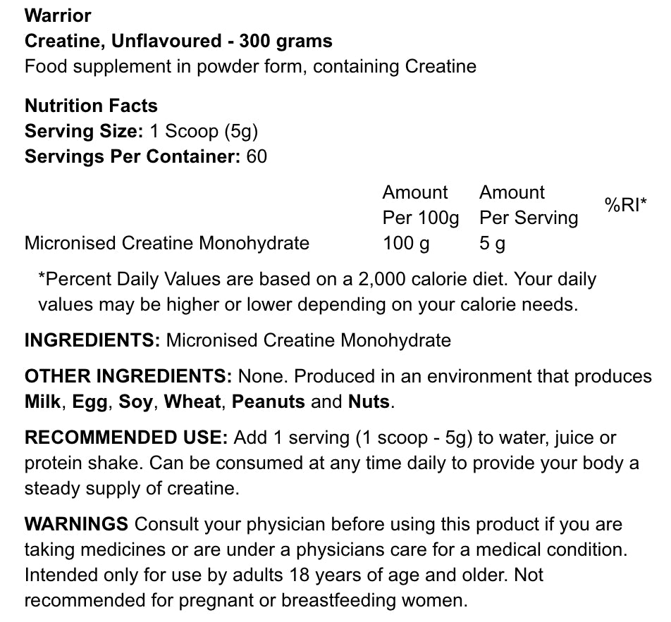 WARRIOR - MICRONIZED CREATINE MONOHYDRATE - 300G