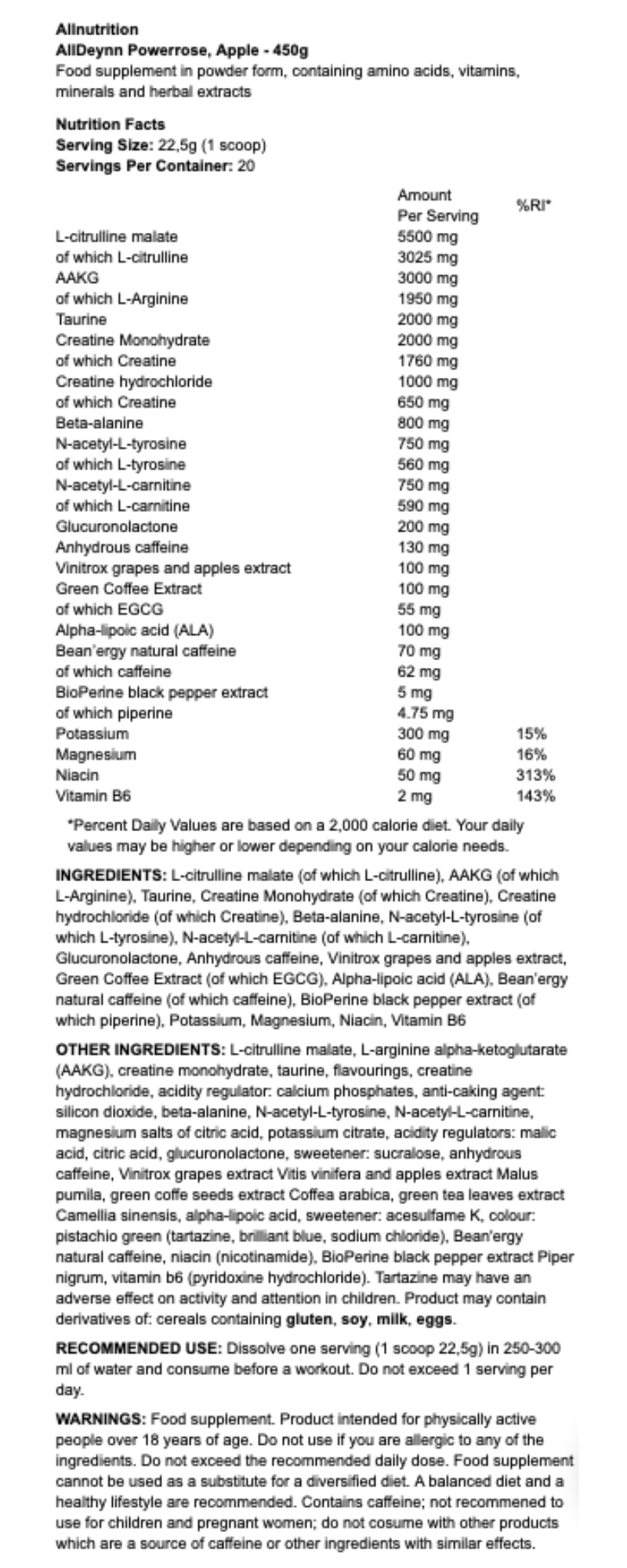 ALLDEYNN - POWERROSE - CHARGING DRINK POWDER 450G