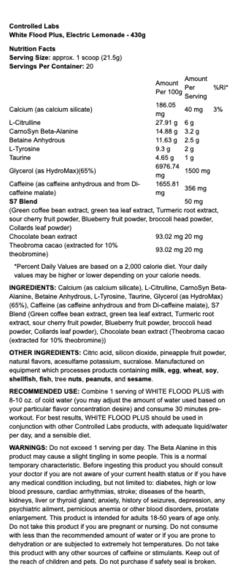 CONTROLLED LABS - WHITE FLOOD PLUS - CHARGING DRINK POWDER - 520G