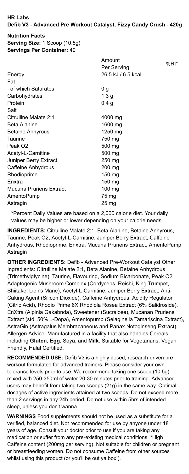 HR LABS - DEFIB - CHARGING DRINK POWDER - 420G
