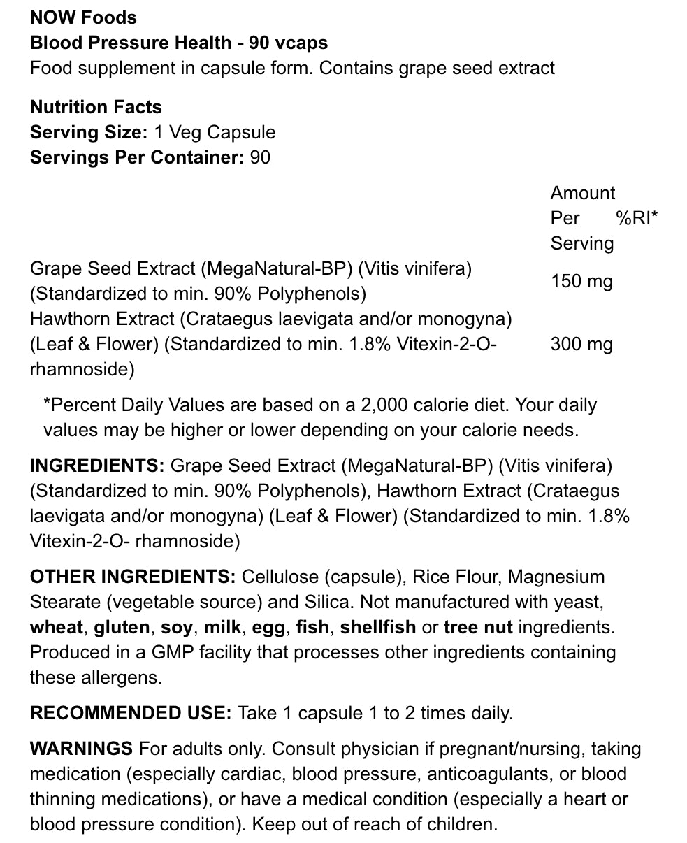 NOW FOODS - BLOOD PRESSURE HEALTH - 450MG - 90KPL