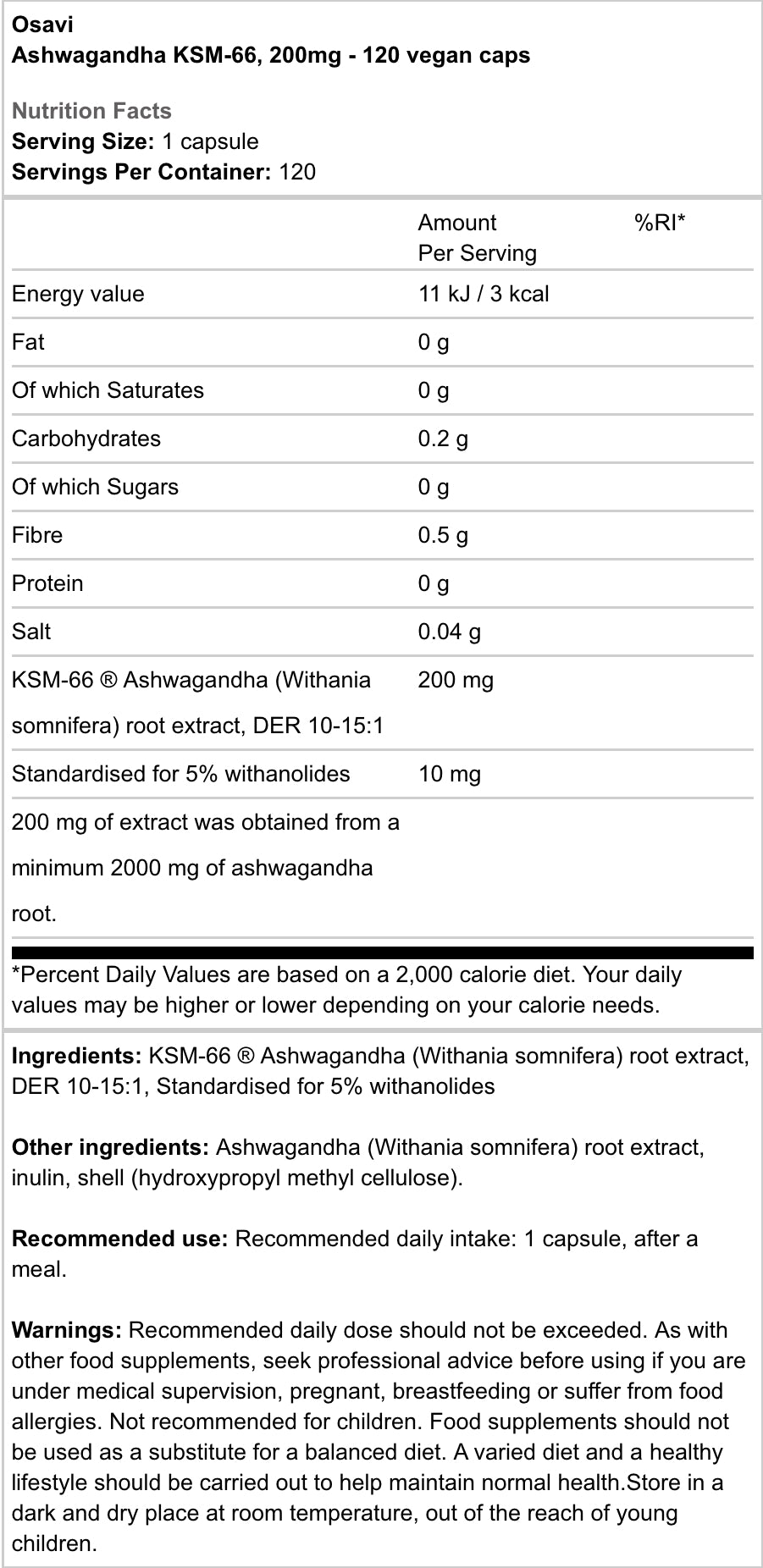 OSAVI - ASHWAGANDHA KSM-66 - 200MG - 120KPL